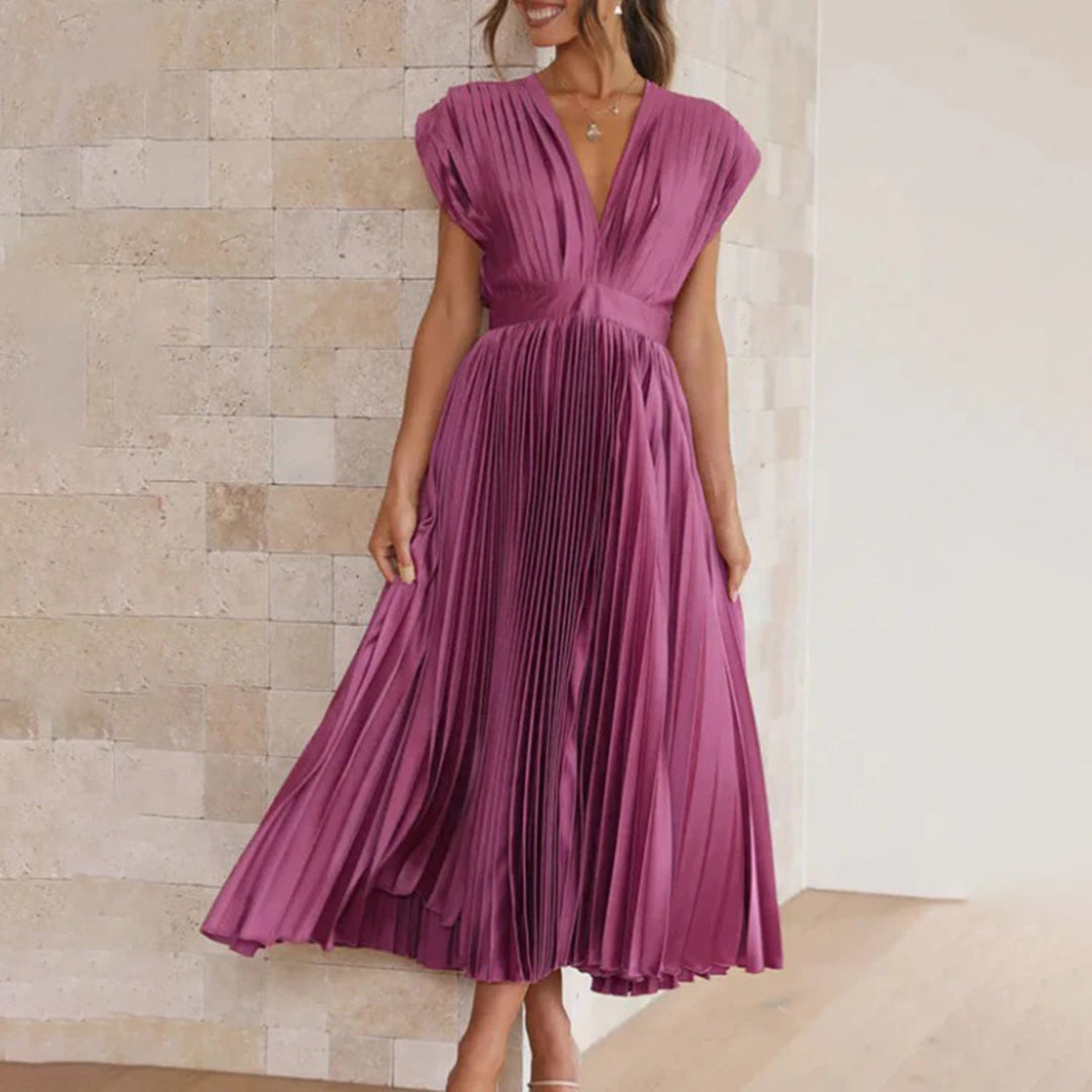 Lexi | Elegante vestido midi plisado con cuello en V