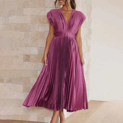 Lexi | Elegante vestido midi plisado con cuello en V