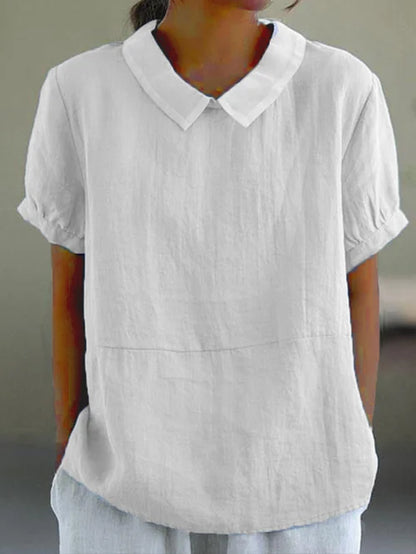 Camisa lino mujer elegante ligera manga corta casual diario