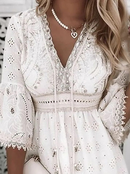 Vestido Boho Mujer – Estilo Ibiza con Bordados y Corte Suelto para Verano