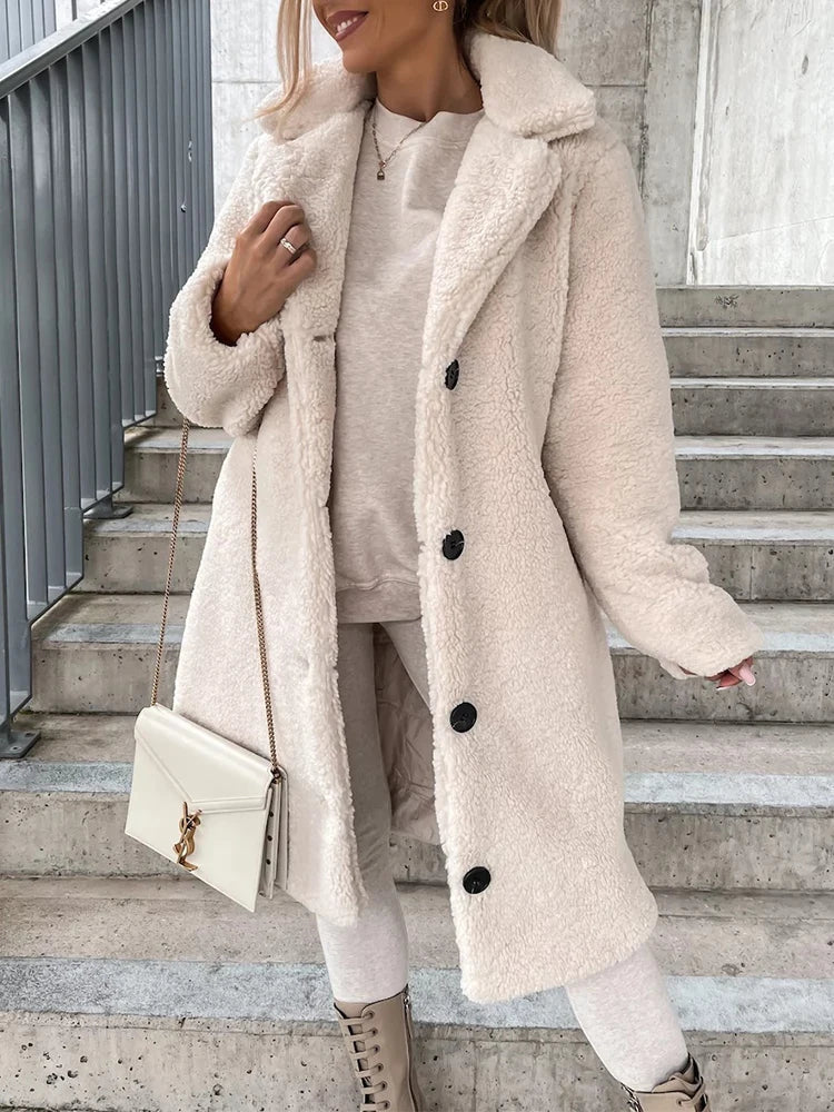 Chaqueta polar de invierno beige para mujer: cálida y suave, ideal para los días fríos