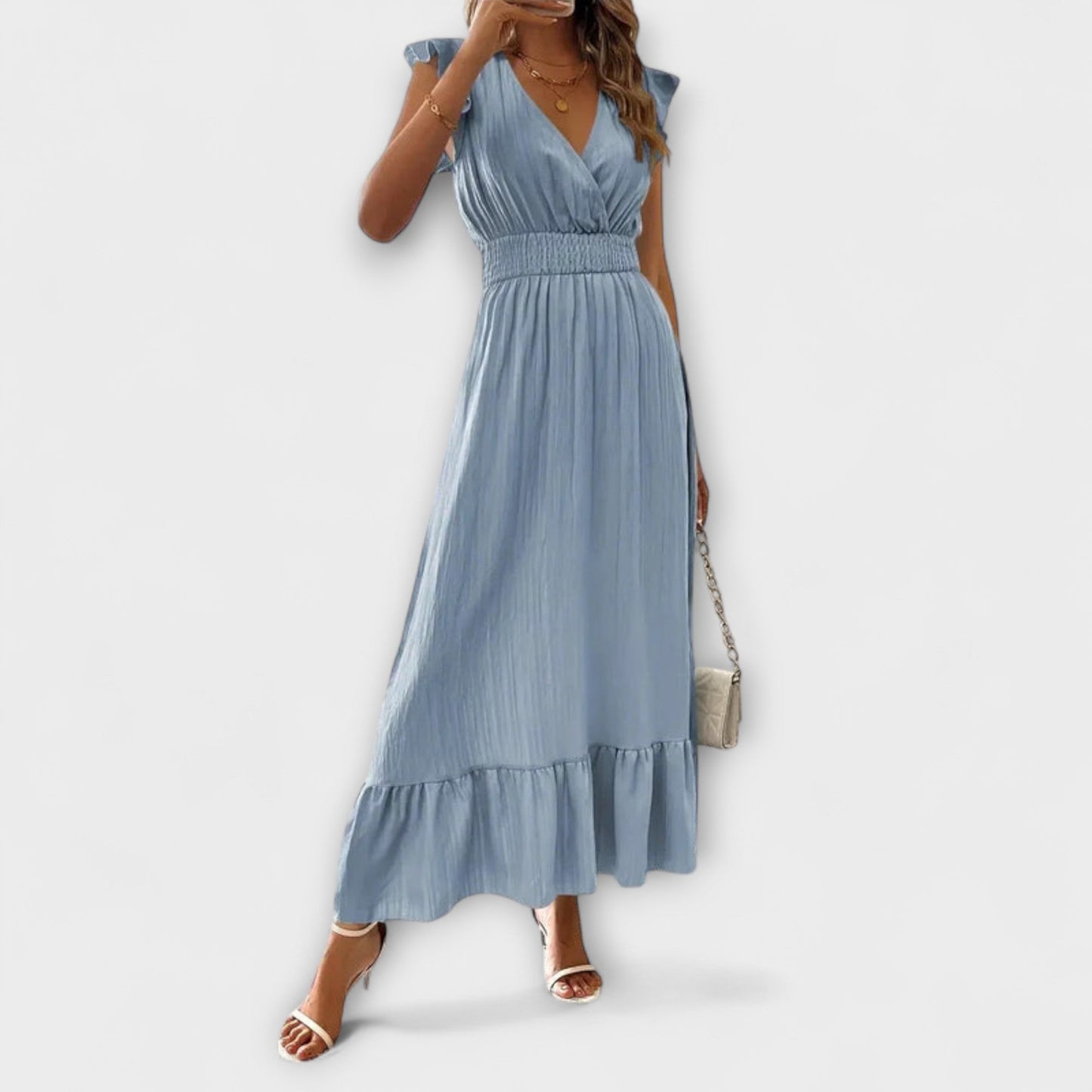 Rosan | Maxi vestido con mangas de volantes y escote profundo en V