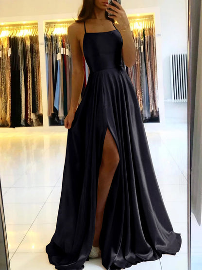 Vestido de gala maxi con slit brillante y estiloso para fiesta