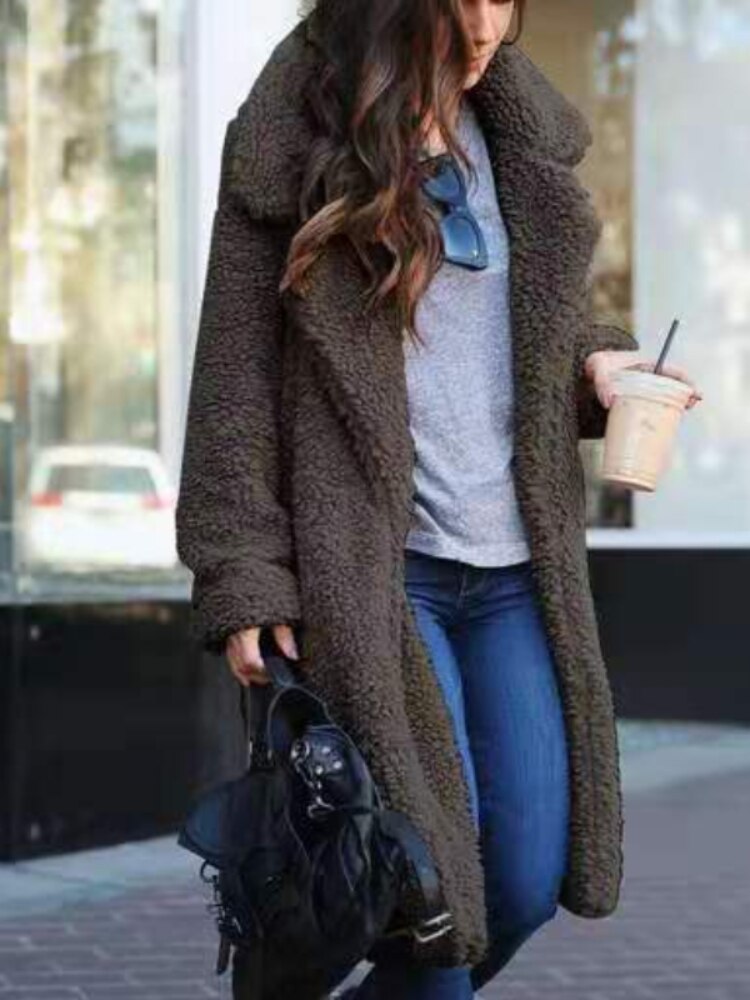 Chaqueta de felpa femenina, cómoda y elegante para invierno