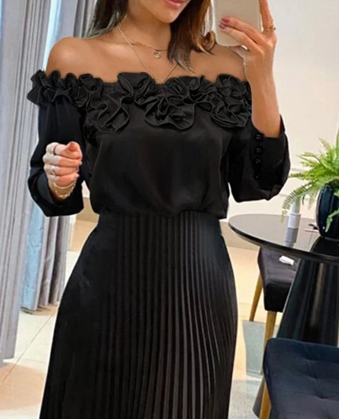 Leah | Vestido plisado sin hombros