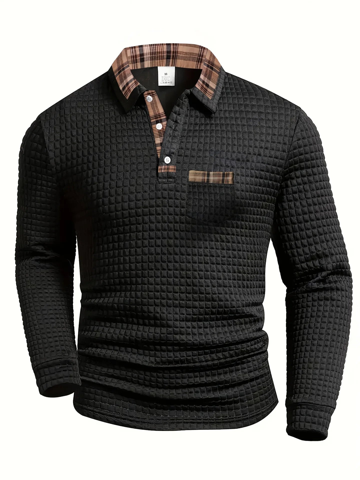 Polo casual hombre con estampado de cuadros, moderno y cómodo
