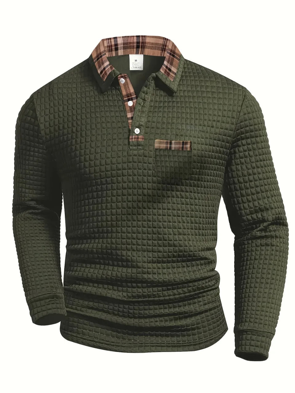 Polo casual hombre con estampado de cuadros, moderno y cómodo