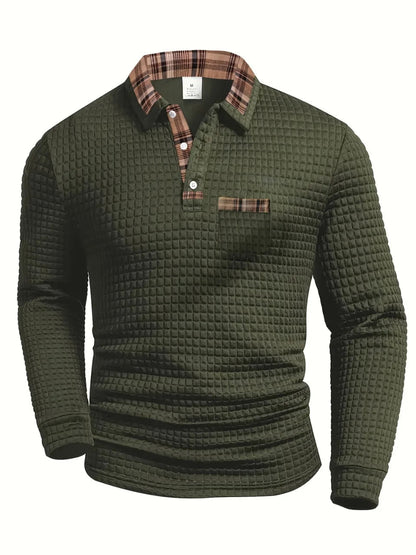 Polo casual hombre con estampado de cuadros, moderno y cómodo
