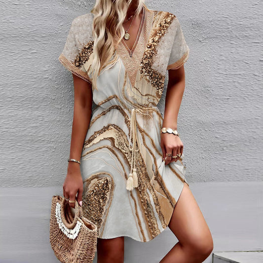 Dunya | Elegante vestido estampado con cuello en V
