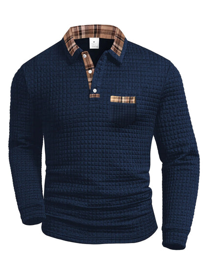 Polo casual hombre con estampado de cuadros, moderno y cómodo