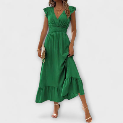 Rosan | Maxi vestido con mangas de volantes y escote profundo en V