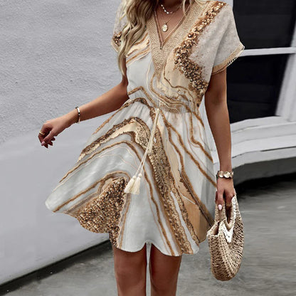 Dunya | Elegante vestido estampado con cuello en V