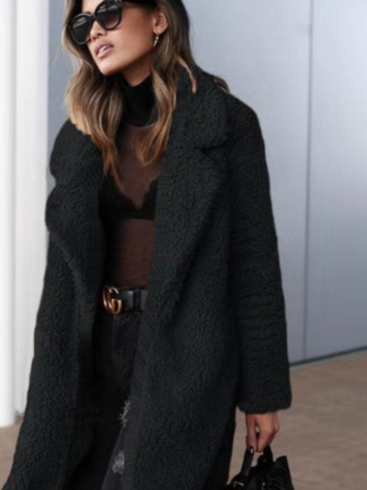 Chaqueta de felpa femenina, cómoda y elegante para invierno