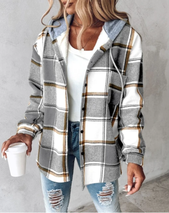 Chaqueta con capucha a cuadros para mujer: ideal para otoño e invierno