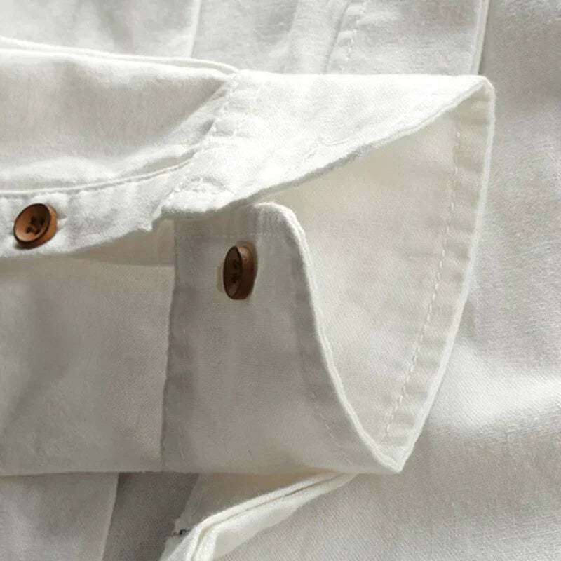 Camisa de manga larga para hombre con cuello mao y botones visibles, elegante para el uso diario