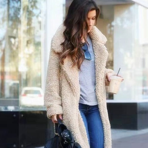 Chaqueta de felpa femenina, cómoda y elegante para invierno