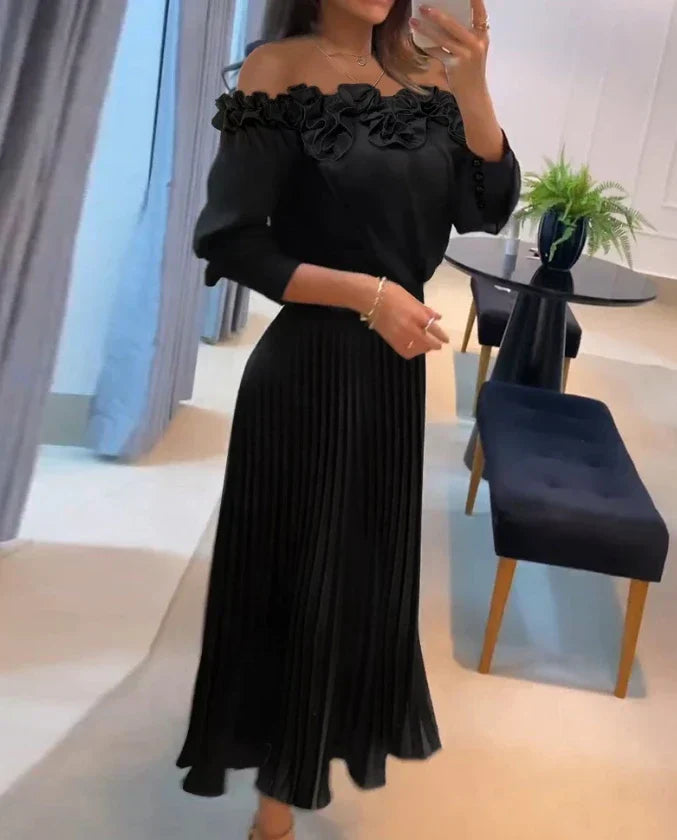 Leah | Vestido plisado sin hombros