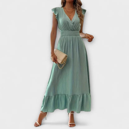 Rosan | Maxi vestido con mangas de volantes y escote profundo en V