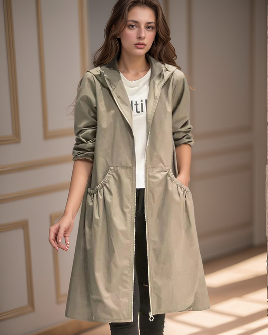 Chaqueta impermeable larga para mujer | Con capucha y comodidad para los días lluviosos