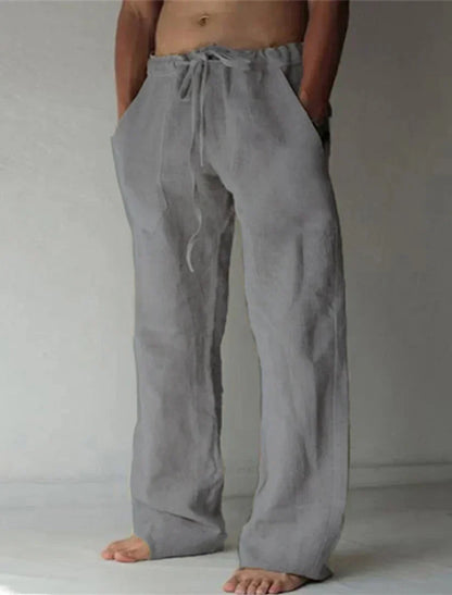 Pantalón lino hombre cómodo con cinturilla ajustable casual