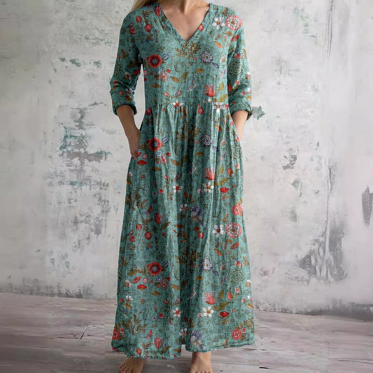 Vestido bohemio largo mujer flores vintage moderno y elegante