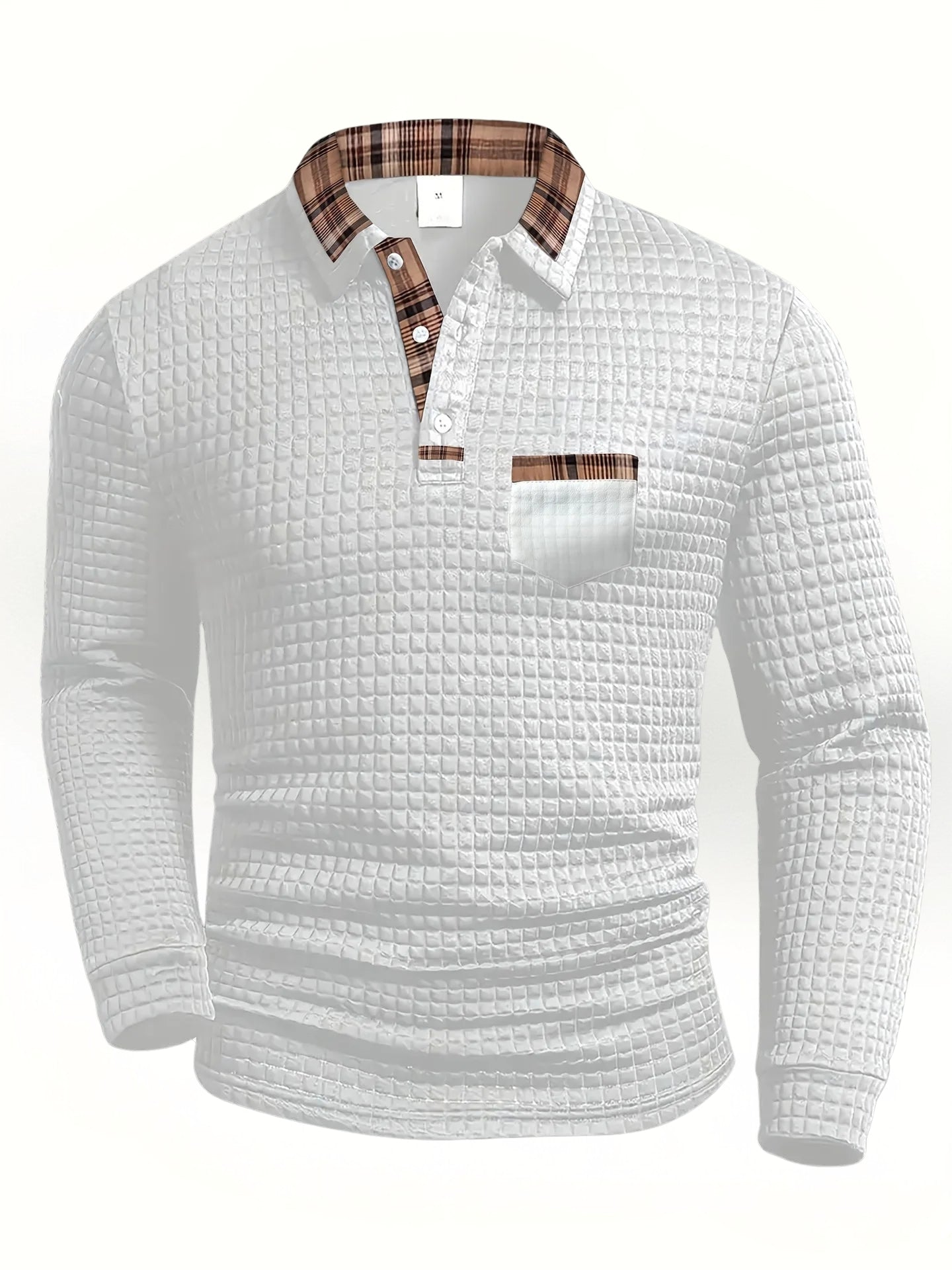 Polo casual hombre con estampado de cuadros, moderno y cómodo