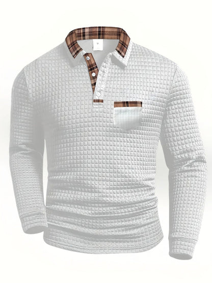 Polo casual hombre con estampado de cuadros, moderno y cómodo