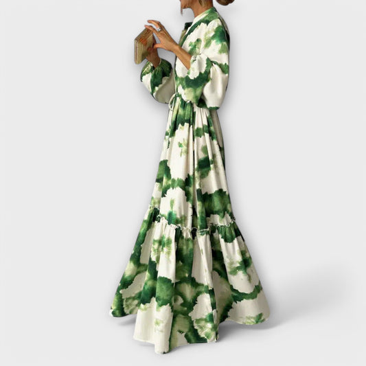 Linne | Maxi vestido verde de manga larga y escote en V