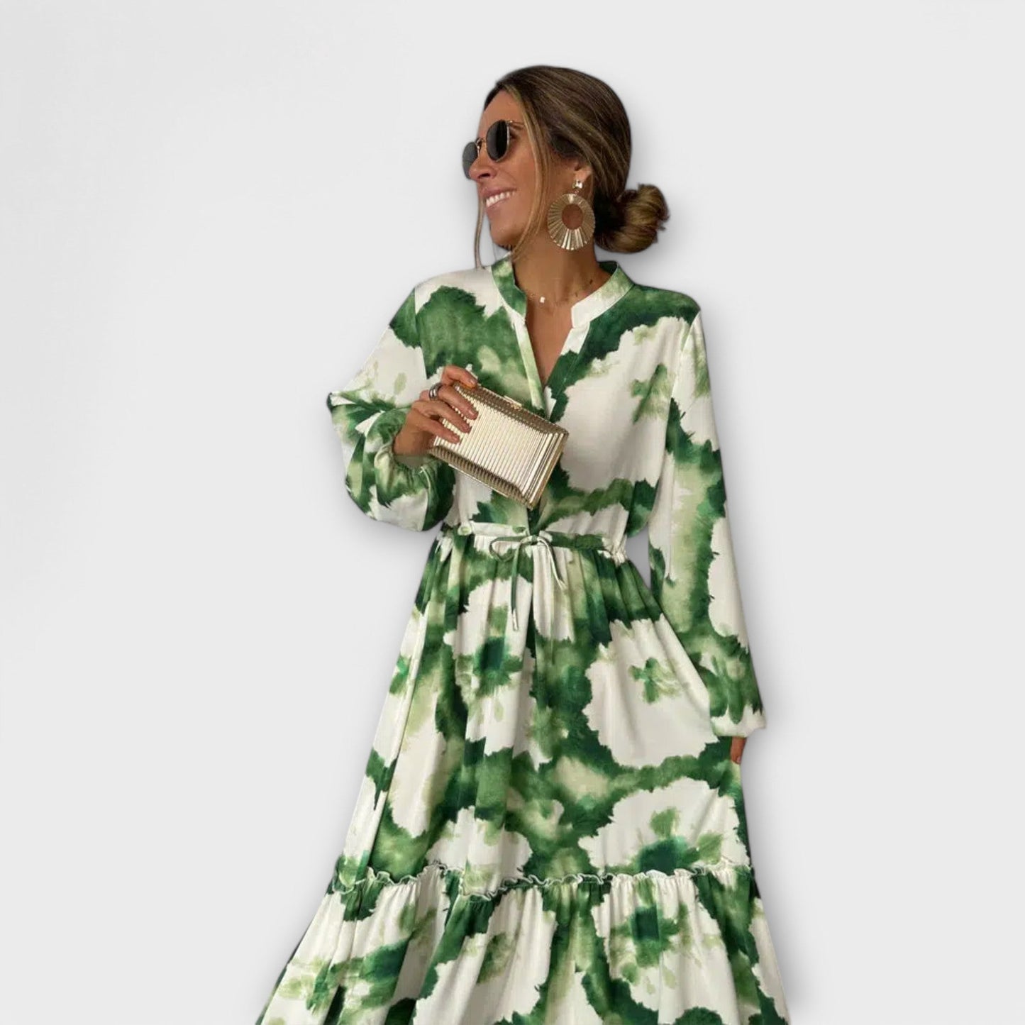 Linne | Maxi vestido verde de manga larga y escote en V