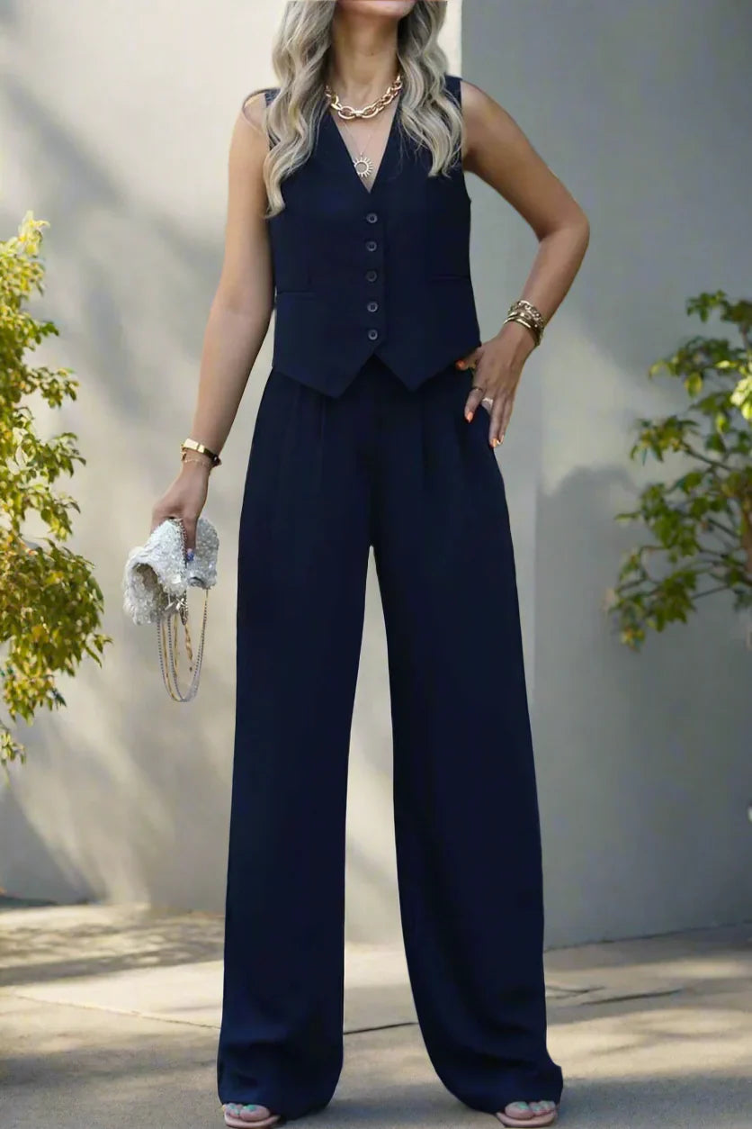 Conjunto pantalón mujer chic elegante pierna amplia y versátil