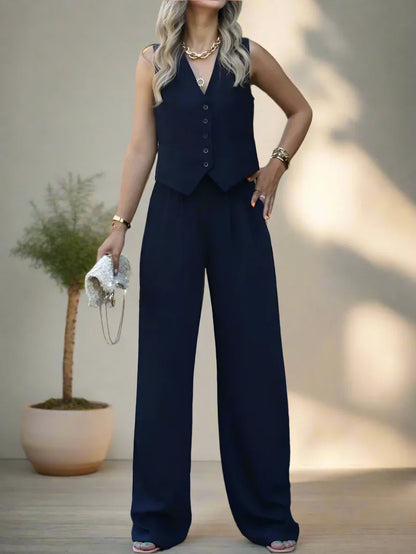 Conjunto pantalón mujer chic elegante pierna amplia y versátil