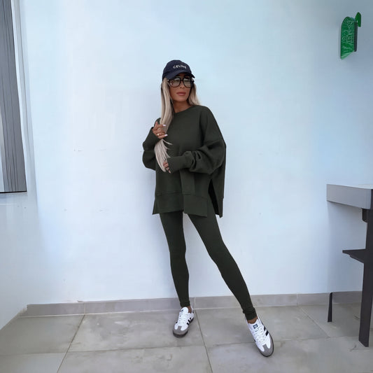 Conjunto informal para mujer con sudadera de manga larga y pantalones cómodos