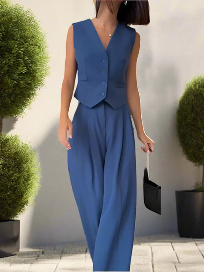 Conjunto pantalón mujer chic elegante pierna amplia y versátil