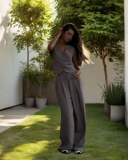 Conjunto pantalón mujer chic elegante pierna amplia y versátil