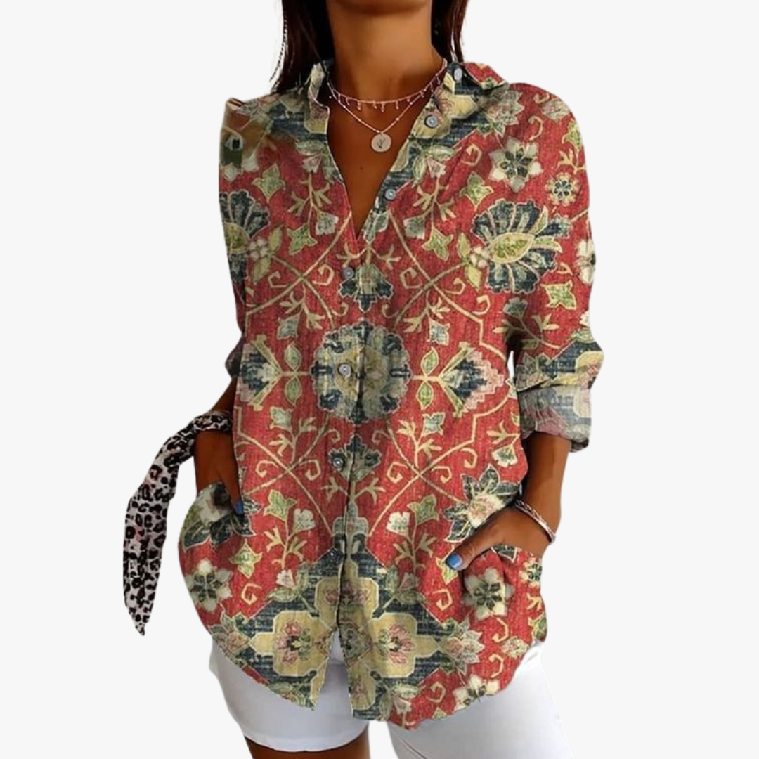 Blusa lino mujer bordada elegante y ligera casual diario