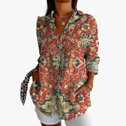Blusa lino mujer bordada elegante y ligera casual diario
