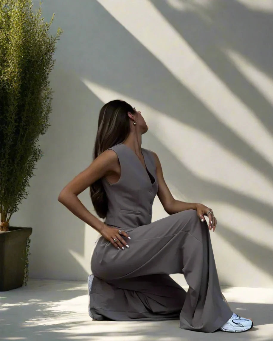 Conjunto pantalón mujer chic elegante pierna amplia y versátil