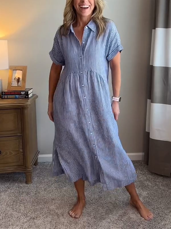 Elea | Vestido camisero a rayas con bolsillos