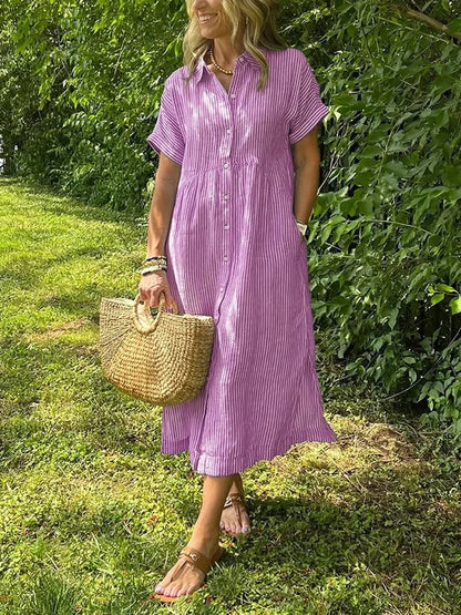Elea | Vestido camisero a rayas con bolsillos