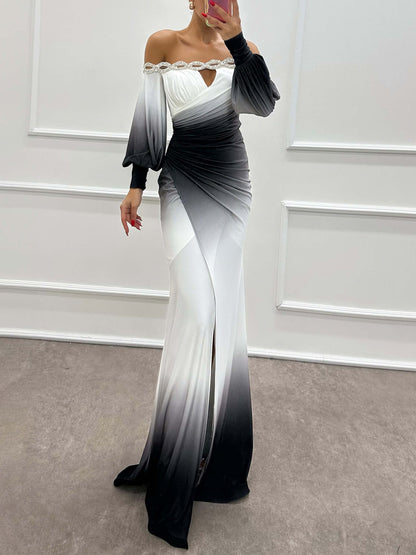 Marly | Elegante maxivestido ombre sin hombros