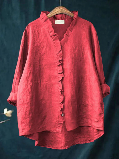 Rosie | Camisa Casual de Algodón y Lino con Volantes