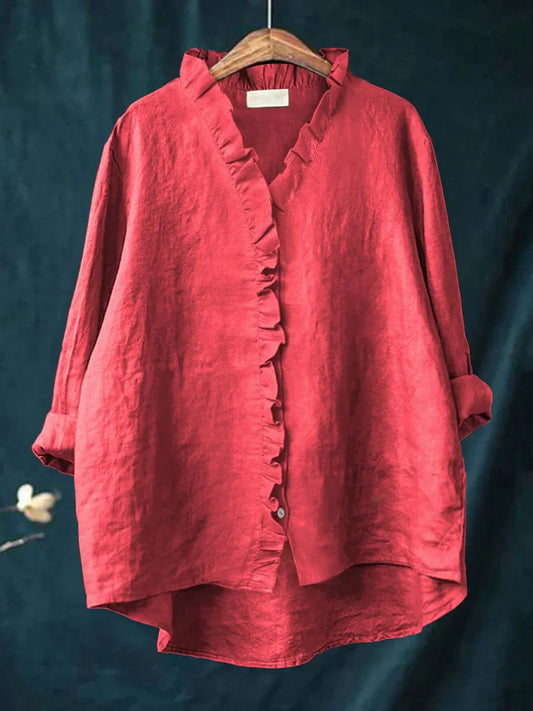 Rosie | Camisa Casual de Algodón y Lino con Volantes