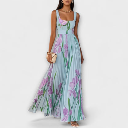Marly | Maxi vestido de gasa floral plisado