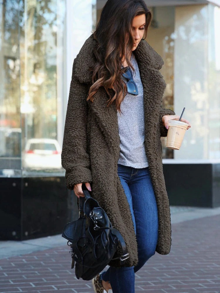 Chaqueta de felpa femenina, cómoda y elegante para invierno