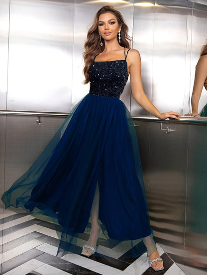 Vestido elegante negro brillante ideal bodas y fiestas