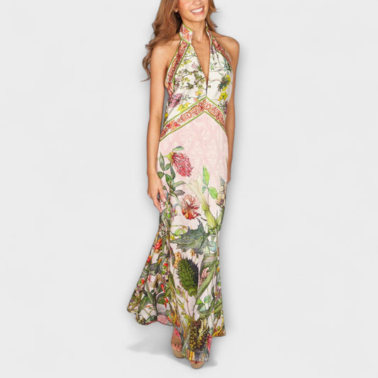 Abby | Vestido maxi con estampado floral y espalda abierta sin mangas