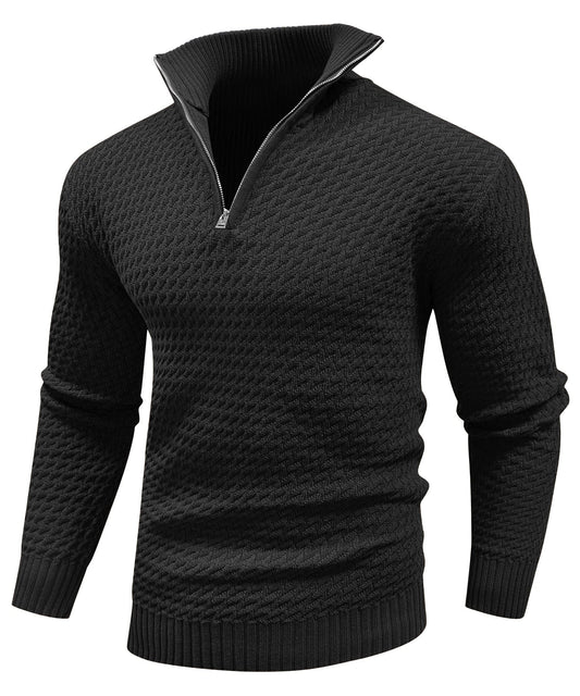 Jersey de cuello alto para hombre con cremallera hasta el pecho, cálido y cómodo para el uso diario