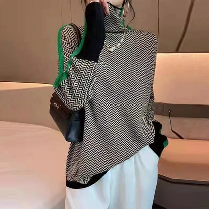 Jersey de punto mujer cuello alto moderno y versátil casual