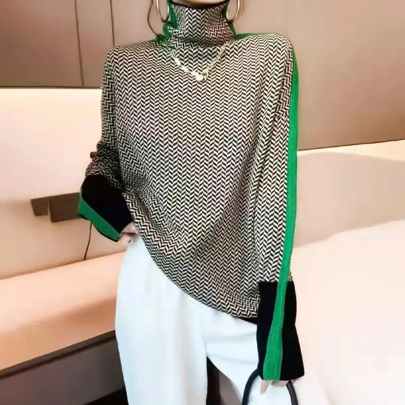 Jersey de punto mujer cuello alto moderno y versátil casual