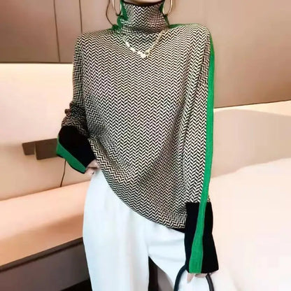 Jersey de punto mujer cuello alto moderno y versátil casual